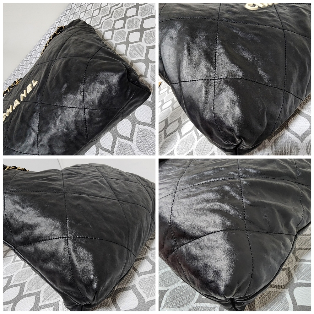 CHANEL Quilted Shiny Calfskin Leather 22 Hobo Bag Black - Picture 14 of 15